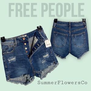 Free People High Rise Frayed Denim Shorts in Lolita Blue, 24
